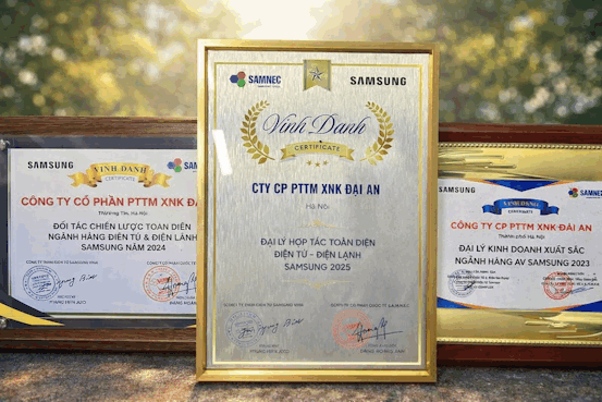 3 năm liên tiếp Điện máy AN được vinh danh đại lý hợp tác toàn diện điện tử - điện lạnh Samsung